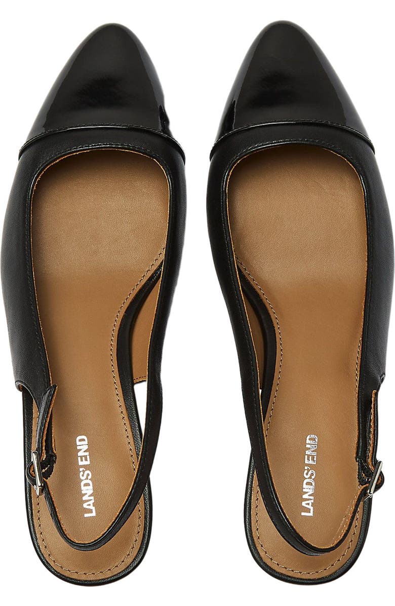 Lands
End Leather Slingback Cap Toe Kitten Heels, Alternate, color, Black