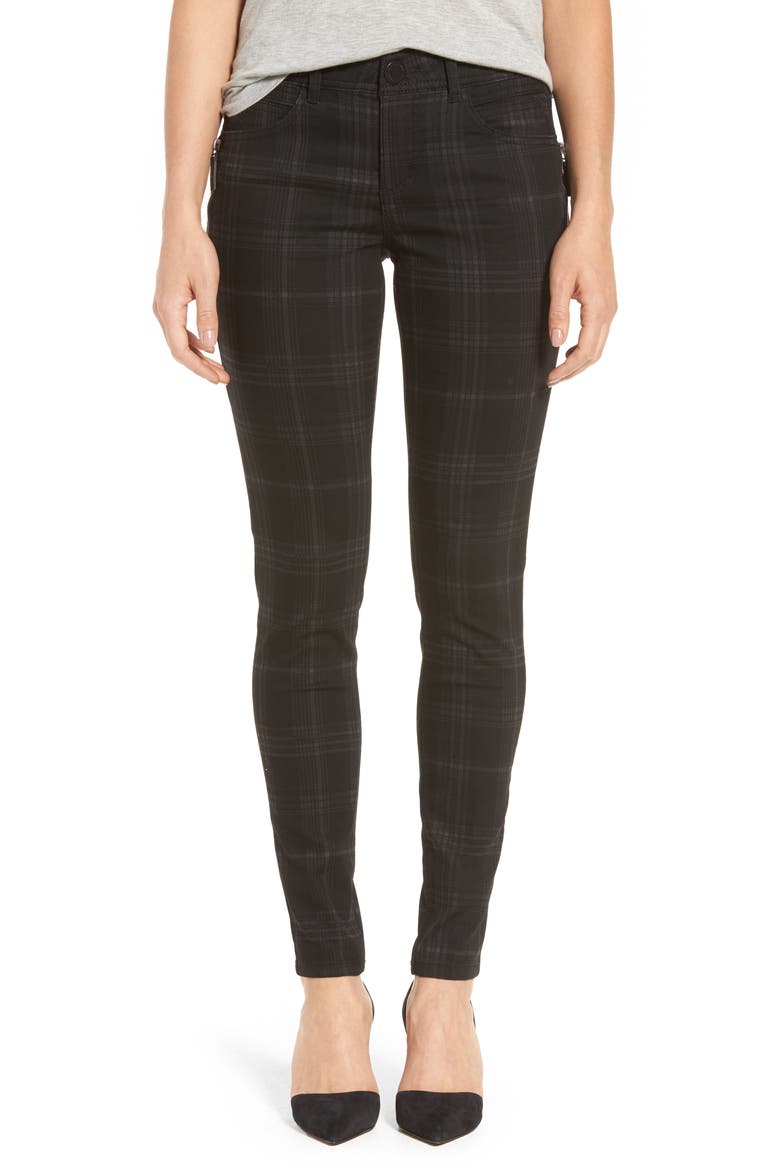 Ab-Solution Side Zip Plaid Skinny Pants (Nordstrom Exclusive), Main, color, BLACK