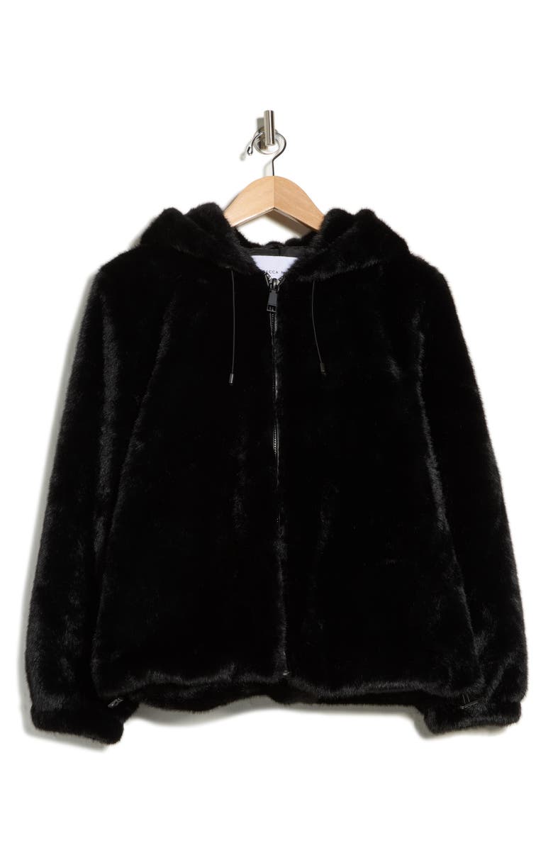 Rebecca Minkoff Faux Fur Hooded Jacket, Alternate, color, Black