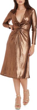 Dress the Population Daria Metallic Long Sleeve Fit & Flare Dress