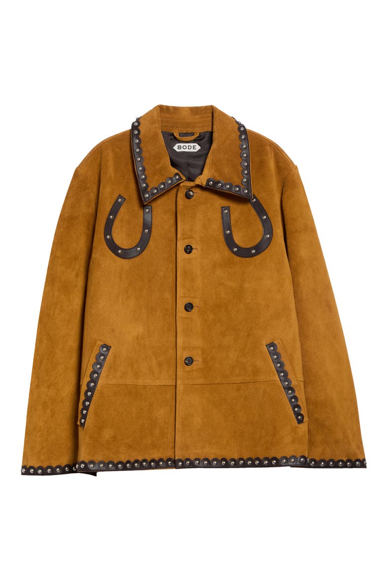 Carson Studded Suede Jacket, Alternate, color, TAN BROWN