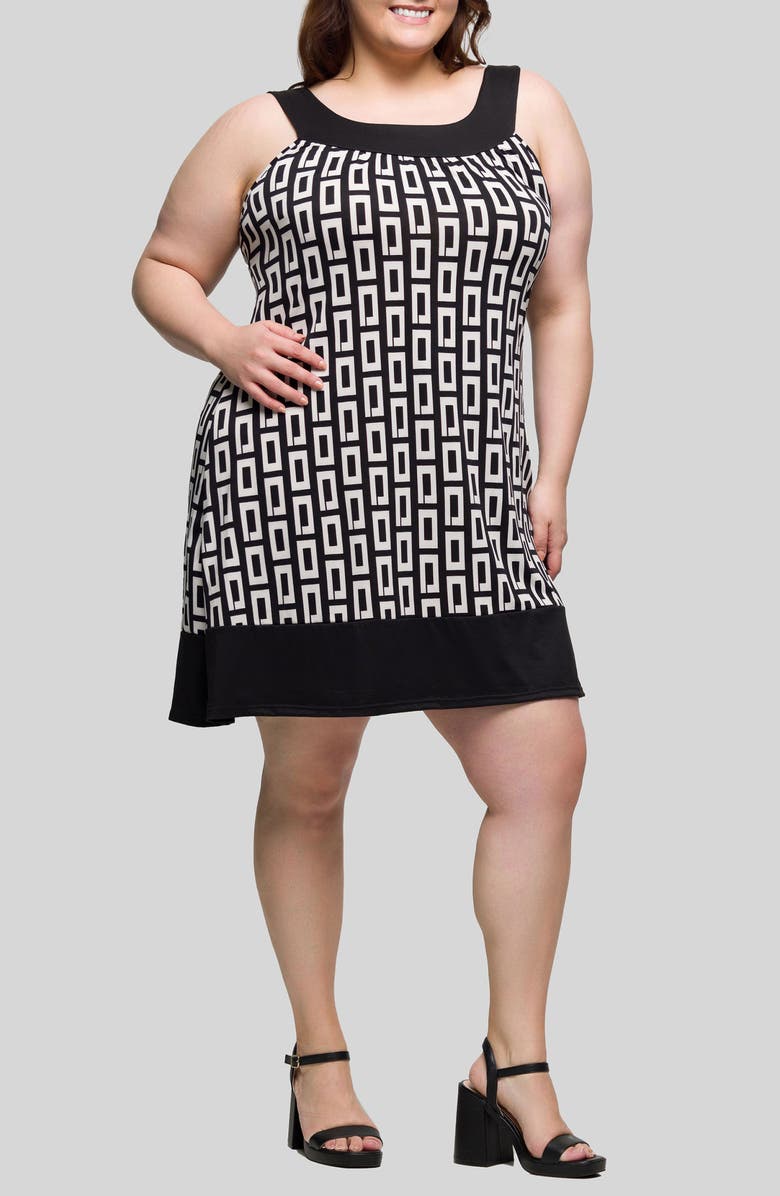 24seven Comfort Apparel Geo Print Sleeveless Knit Dress, Alternate, color, Black Multi