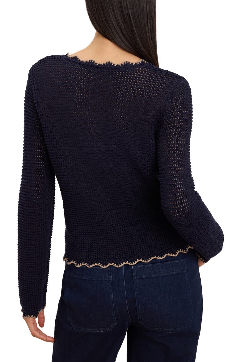 Trimmed Mesh Cardigan, Alternate, color, DARK INDIGO