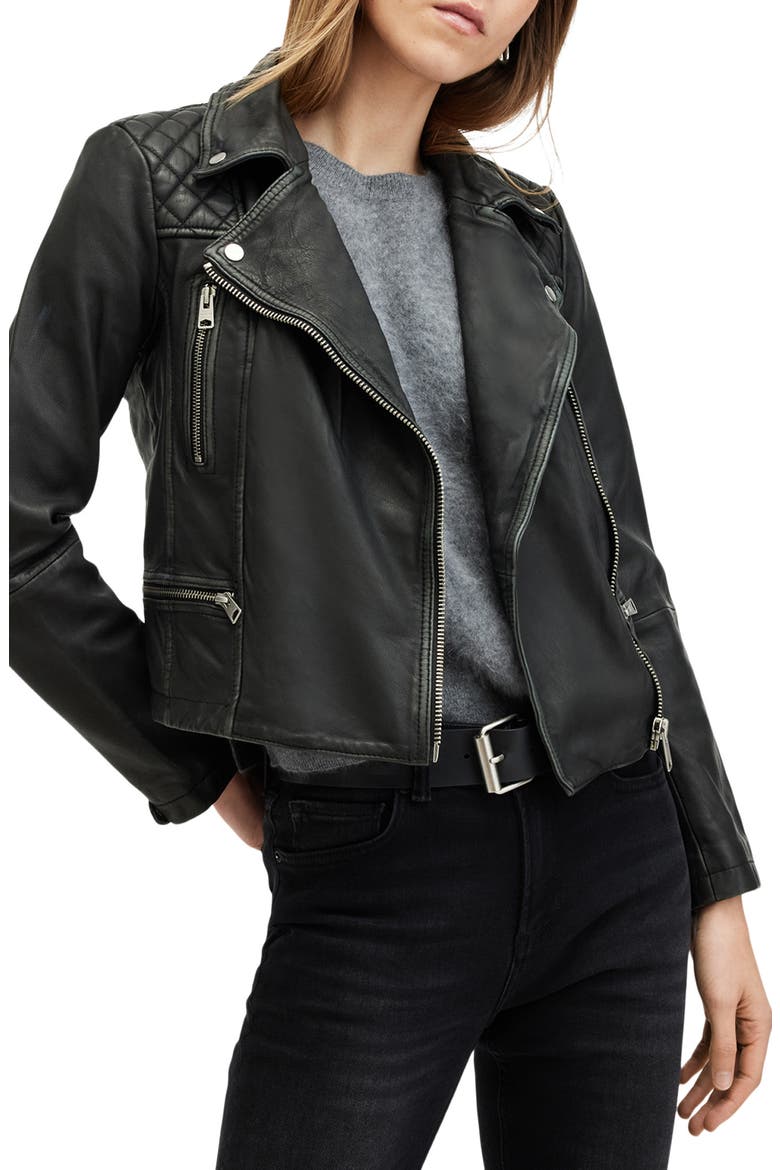 Cargo Leather Biker Jacket, Main, color, BLACK/ GREY