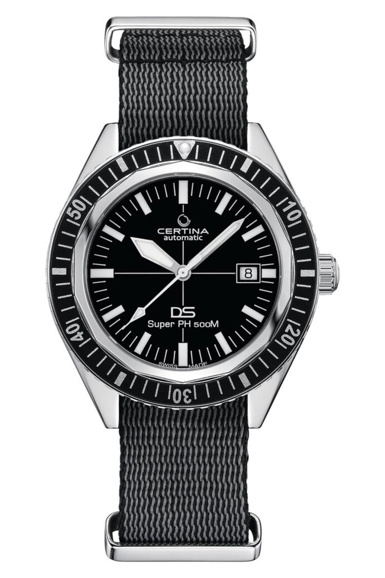 DS PH500M Automatic NATO Strap Watch, 43mm, Main, color, STAINLESS STEEL