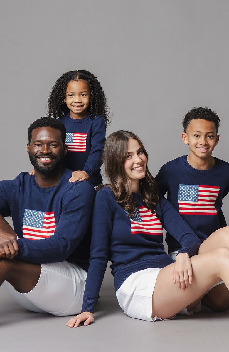 Hope & Henry Kids' Organic Crew Neck Flag Sweater, Alternate, color, Navy Flag