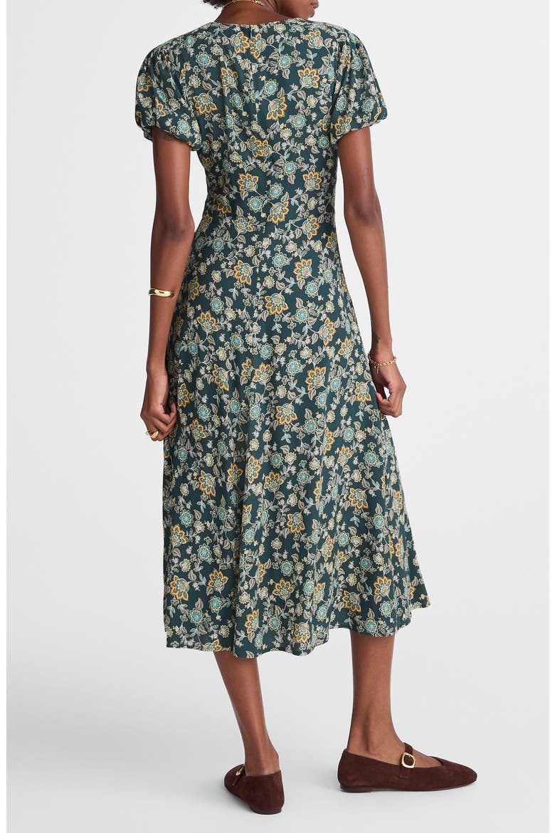 Floral Seamed Puff Sleeve Midi Dress, Alternate, color, MINERAL BLUE