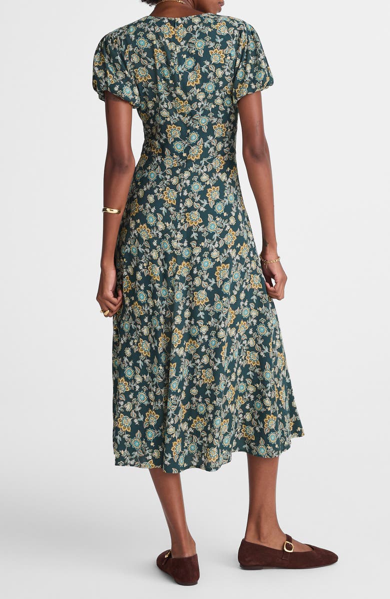 Madewell Floral Seamed Puff Sleeve Midi Dress, Alternate, color, Mineral Blue