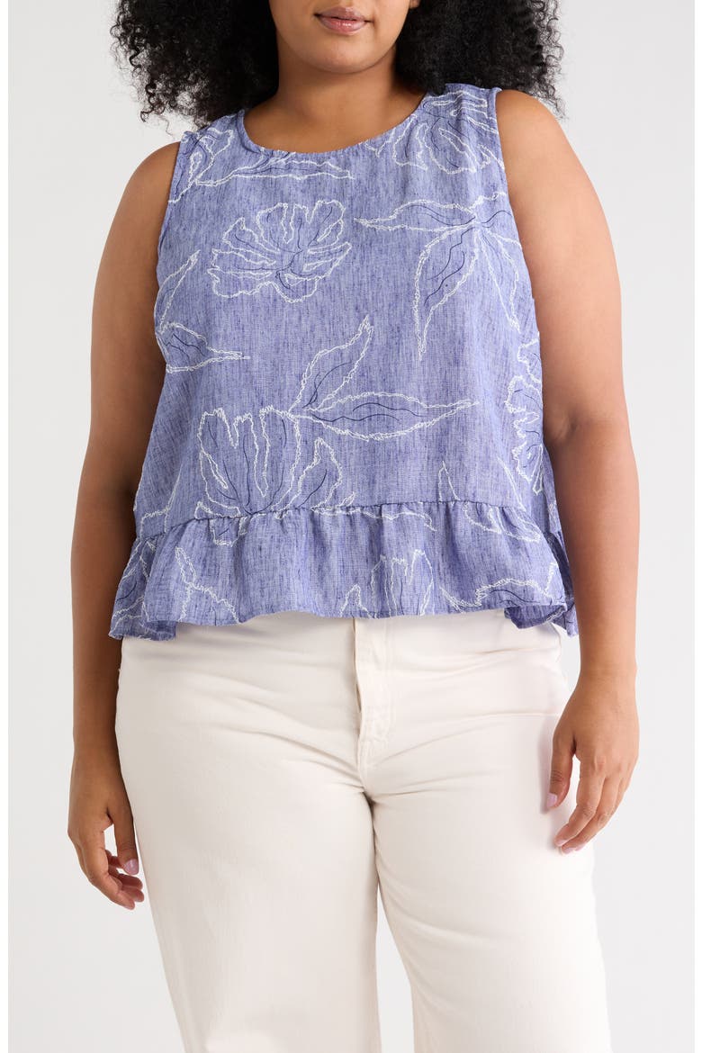 Embroidered Sleeveless Peplum Top, Main, color, BASE BLUE
