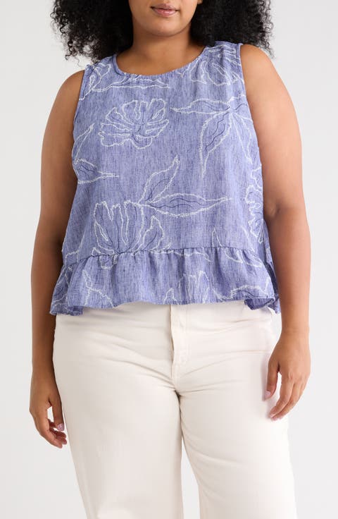 Embroidered Sleeveless Peplum Top