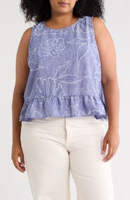 Vince Camuto Embroidered Sleeveless Peplum Top
