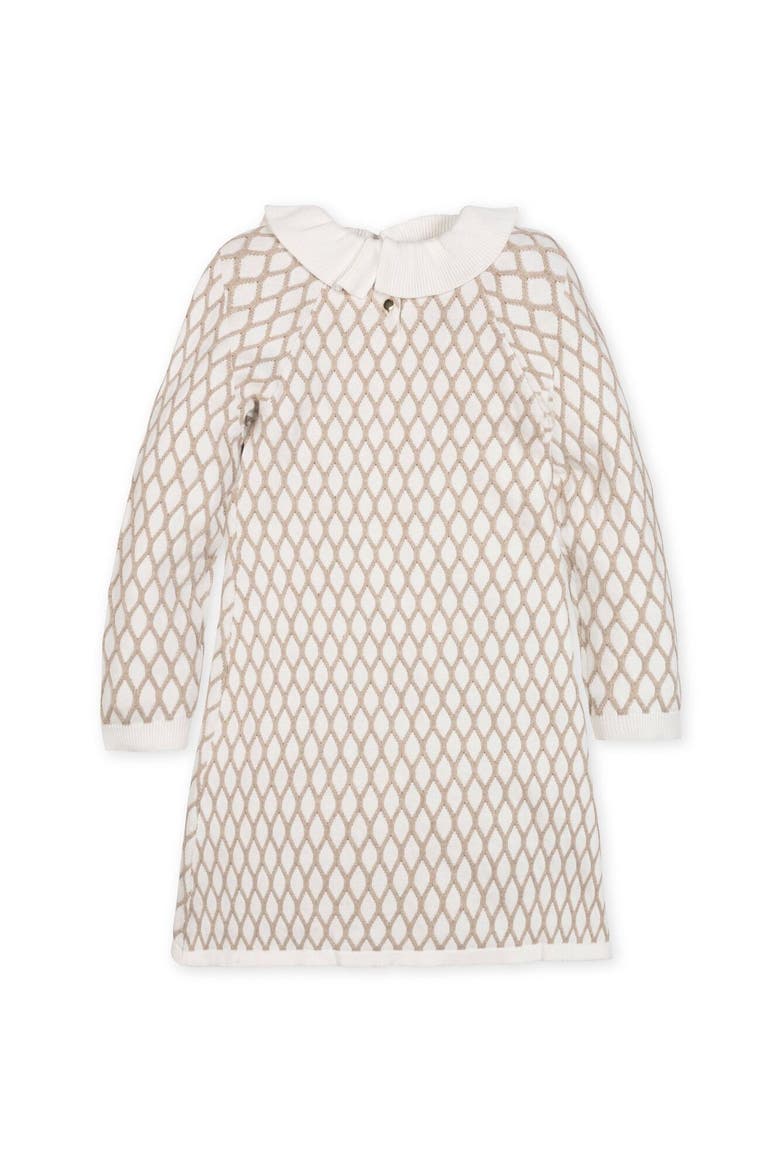 Kids' Organic Ruffle Collar Sweater Dress, Alternate, color, Taupe Lattice