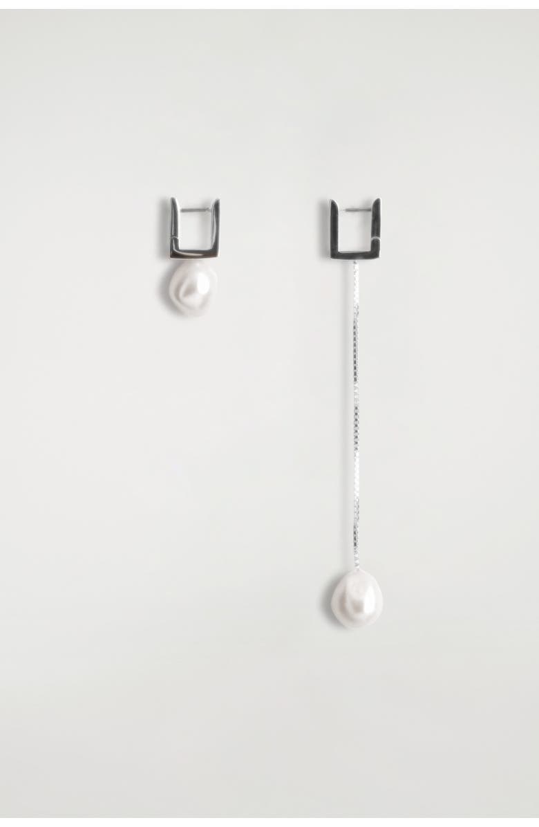 COS Mismatched Rectangular Pearl Drop Earrings, Alternate, color, Silver