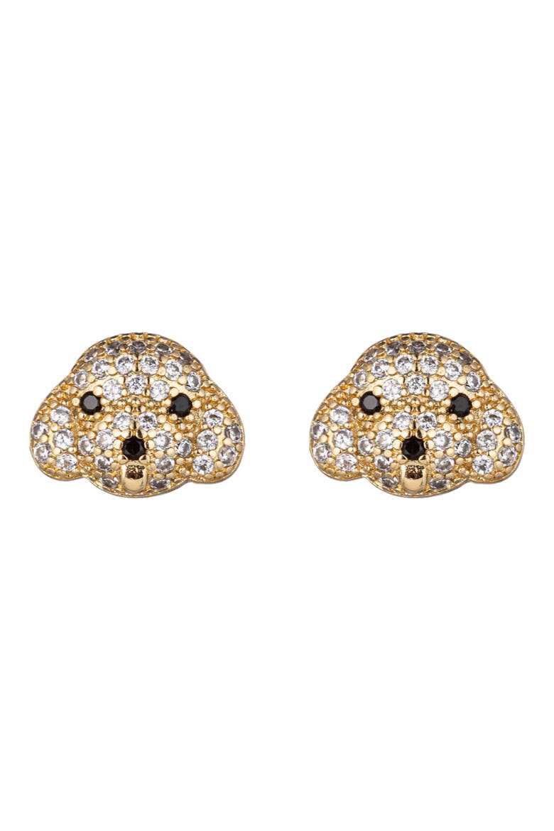 Pavé Cubic Zirconia Dog Stud Earrings, Main, color, GOLD