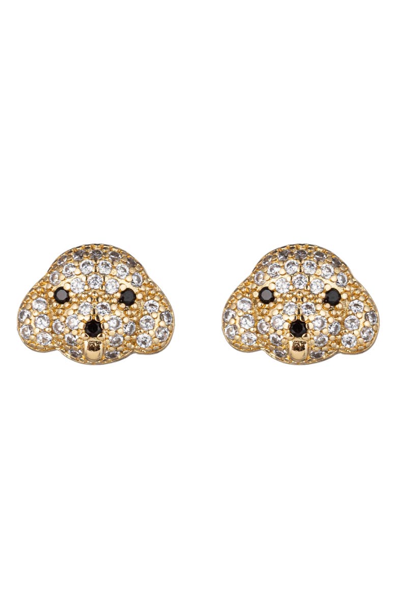 EYE CANDY LOS ANGELES Pavé Cubic Zirconia Dog Stud Earrings, Main, color, Gold