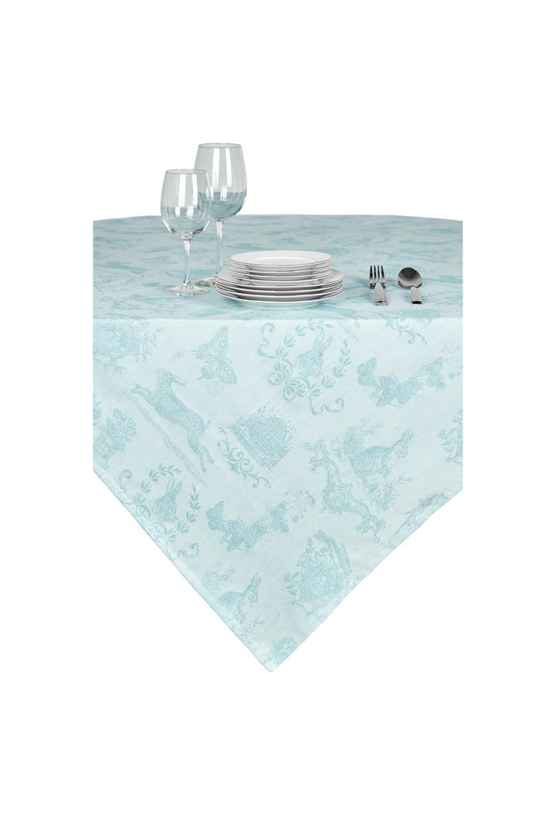 Bunny Rabbit Blue Jacquard Easter Tablecloth Topper 54" x 54", Main, color, Blue