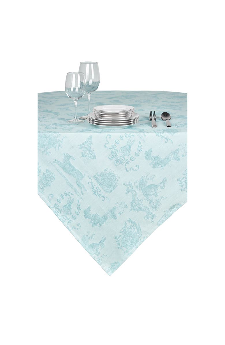 C&F Home Bunny Rabbit Blue Jacquard Easter Tablecloth Topper 54" x 54", Main, color, Blue