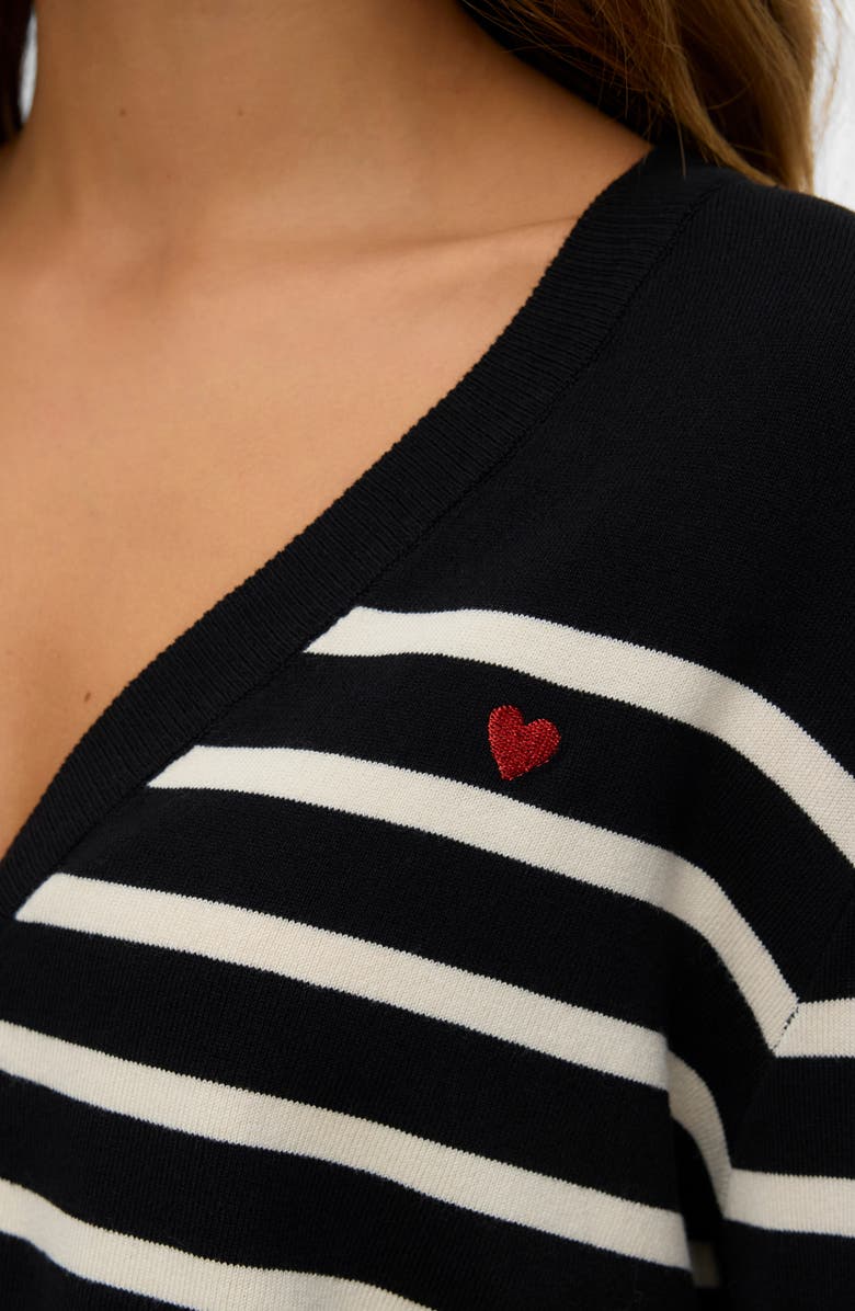 VERO MODA Dory Stripe V-Neck Crop Cardigan, Alternate, color, Black/ Birch