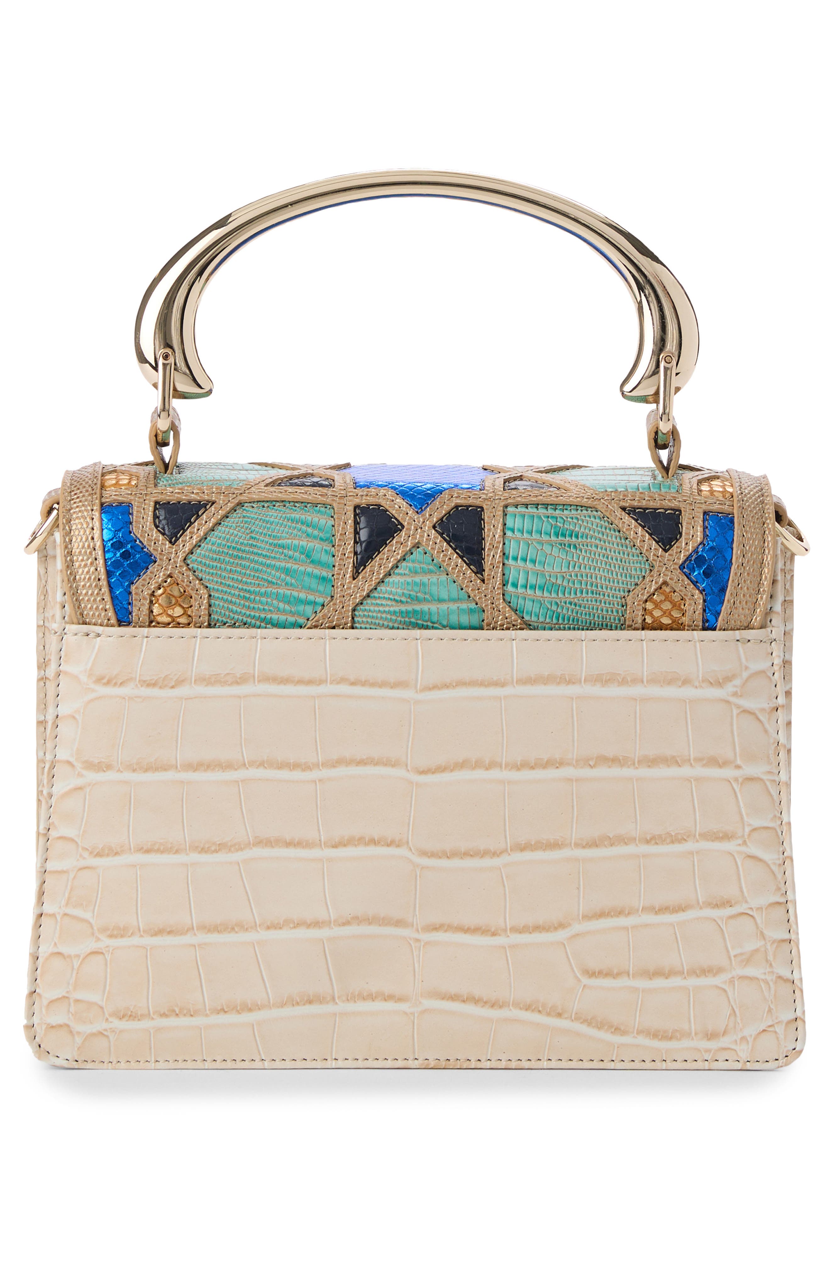 Brahmin Small Hallie Embossed Leather Top Handle Bag, Alternate, color, Ivory Multi