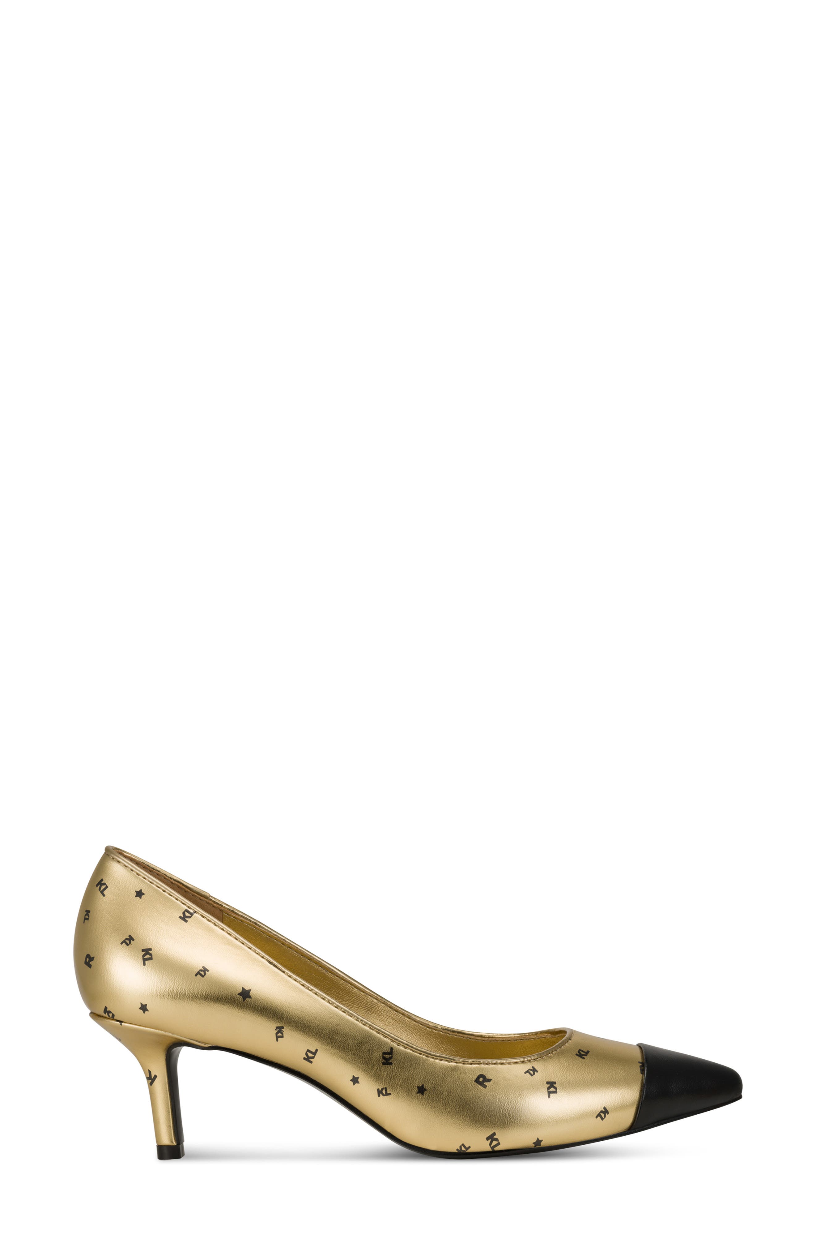 KARL LAGERFELD PARIS Riz Cap Toe Pump, Alternate, color, Gold/ Black