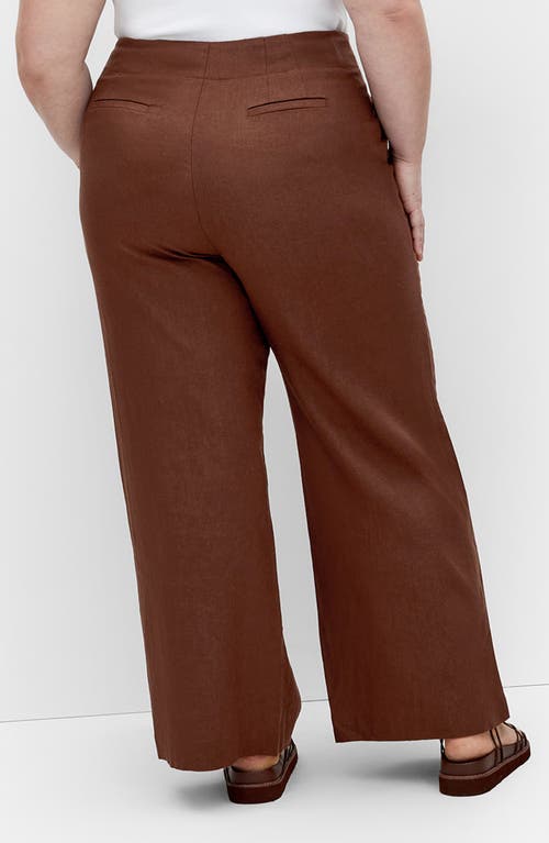 City Chic Viven Linen Blend Wide Leg Pants In Chocolate