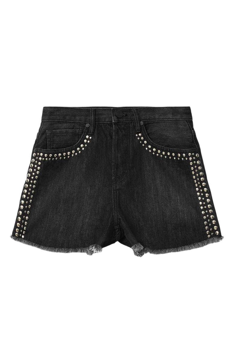 AllSaints Heidi Studded Denim Shorts, Alternate, color, Shadow Black