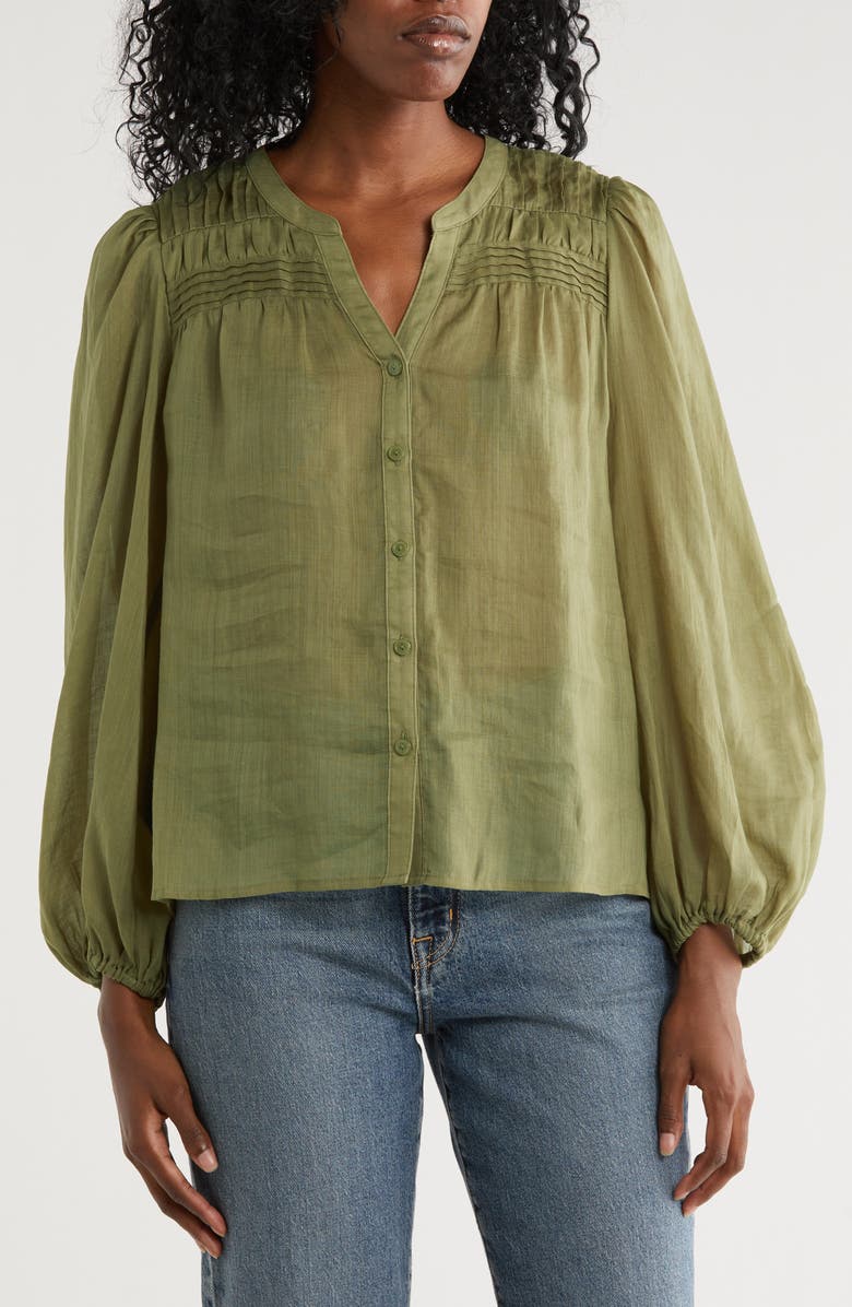 Tommy Bahama Palm Breeze Pintuck Button-Up Shirt, Main, color, Tea Leaf