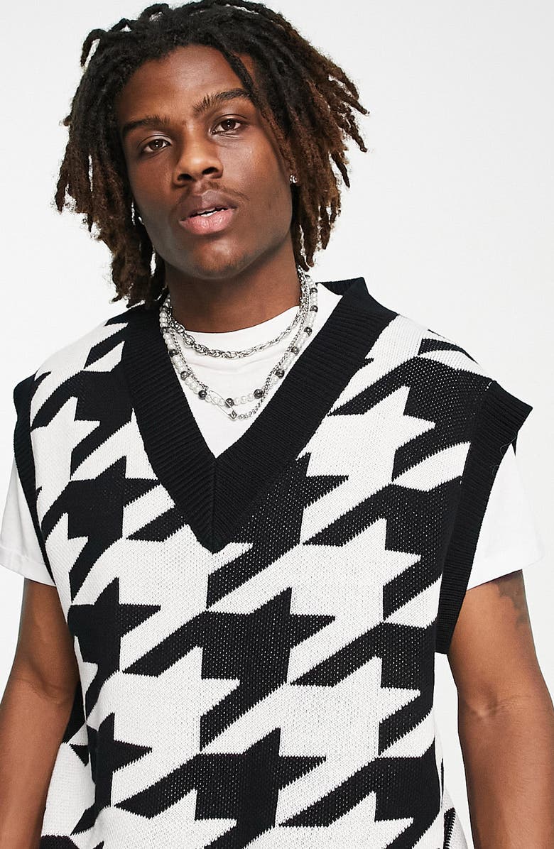 Topman Houndstooth Knit Vest, Alternate, color, 