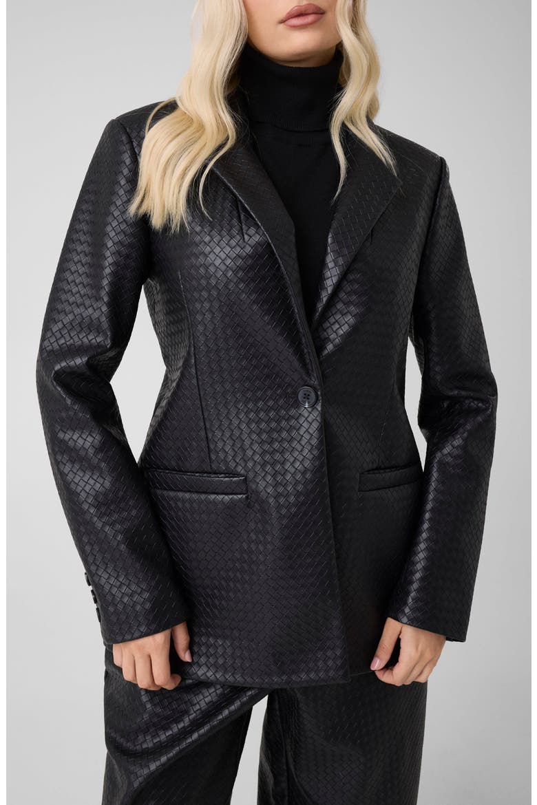 Sabine Basket Weave Faux Leather Blazer, Main, color, BLACK-BLACK