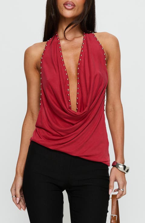 Khoda Studded Cowl Neck Open Back Top