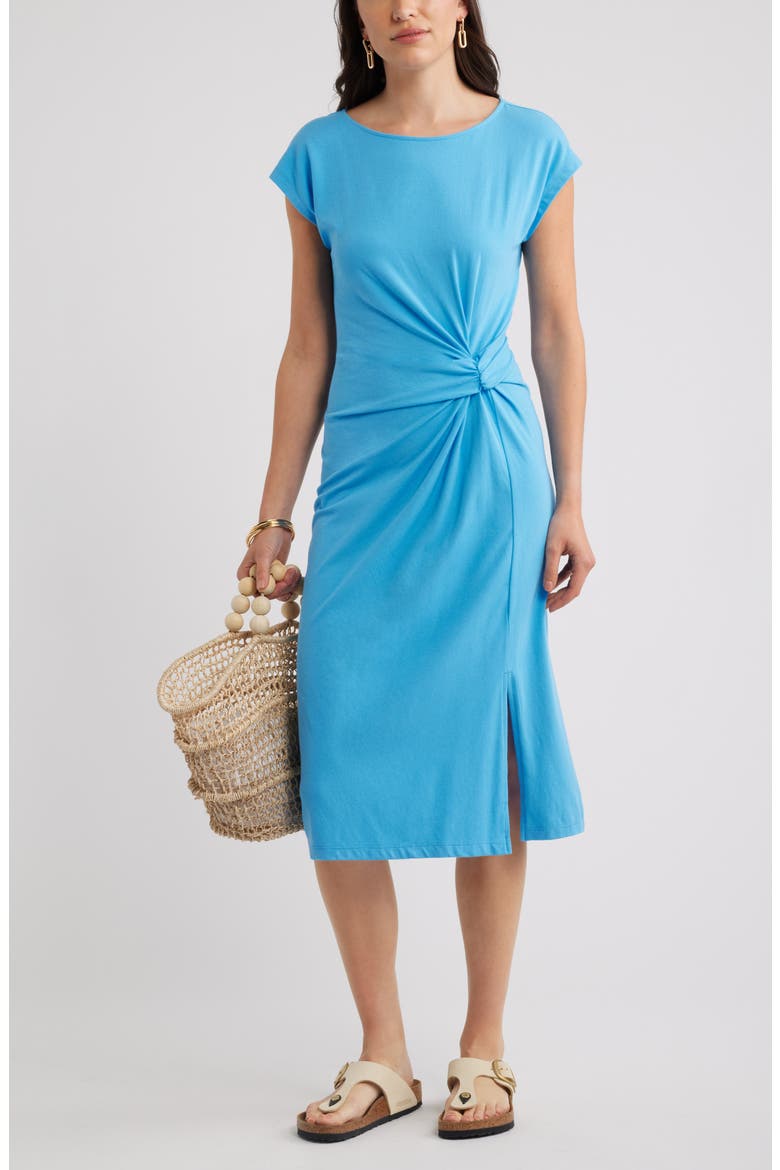 Twist Cotton Blend Knit Midi Dress, Alternate, color, BLUE MAYA