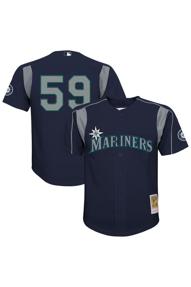 Toddler Mitchell & Ness Felix Hernandez Navy Seattle Mariners Throwback Mesh Batting Practice Jersey, Alternate, color, Navy