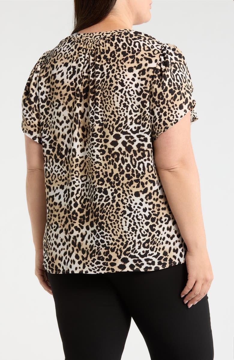 AK ANNE KLEIN Leopard Print Tulip Sleeve Popover Top, Alternate, color, Anne Black Multi
