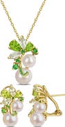 DELMAR Semiprecious Stone & Cultured Pearl Pendant Necklace & Stud Earrings Set