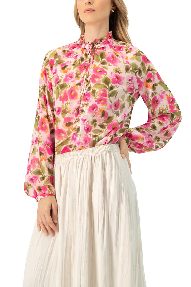 Floral High Neck Blouse, Alternate, color, Multicolor-Pink