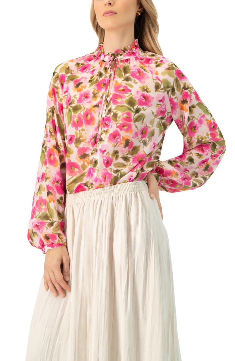 IVONNE Floral High Neck Blouse, Alternate, color, Multicolor-Pink