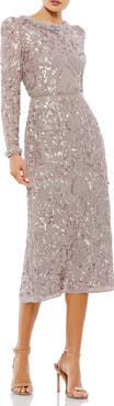 Mac Duggal Embellished High Neck Puff Sleeve Fitted Dress