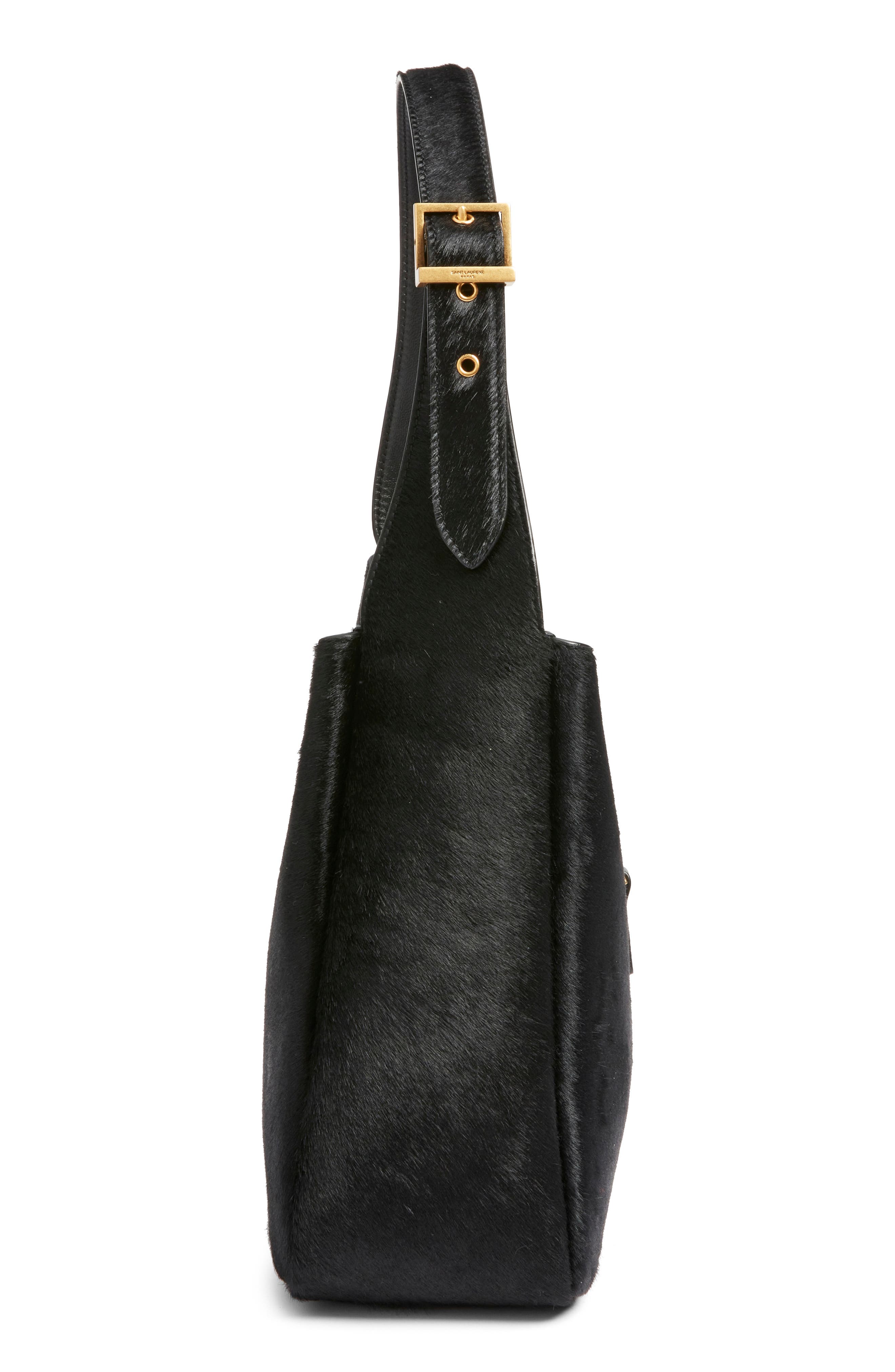 Saint Laurent Small Le 5 À 7 Genuine Calf Hair Shoulder Bag, Alternate, color, Noir