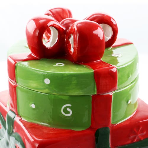 Gibson Home Christmas Estate 7.5 Inch Gift Box Holiday Cookie Jar In Red