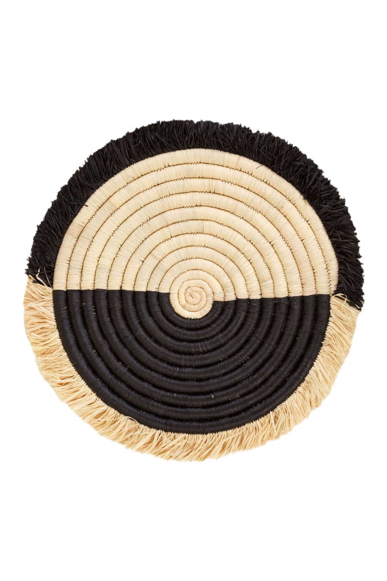 Two Tone Split Fringe Placemat, Main, color, Black and Natural
