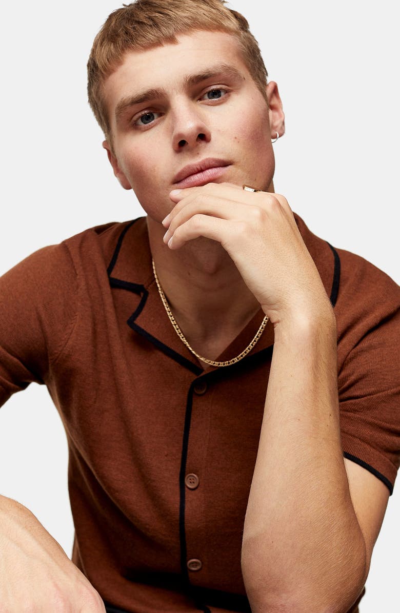 Topman Marl Revere Front Button Sweater, Alternate, color,