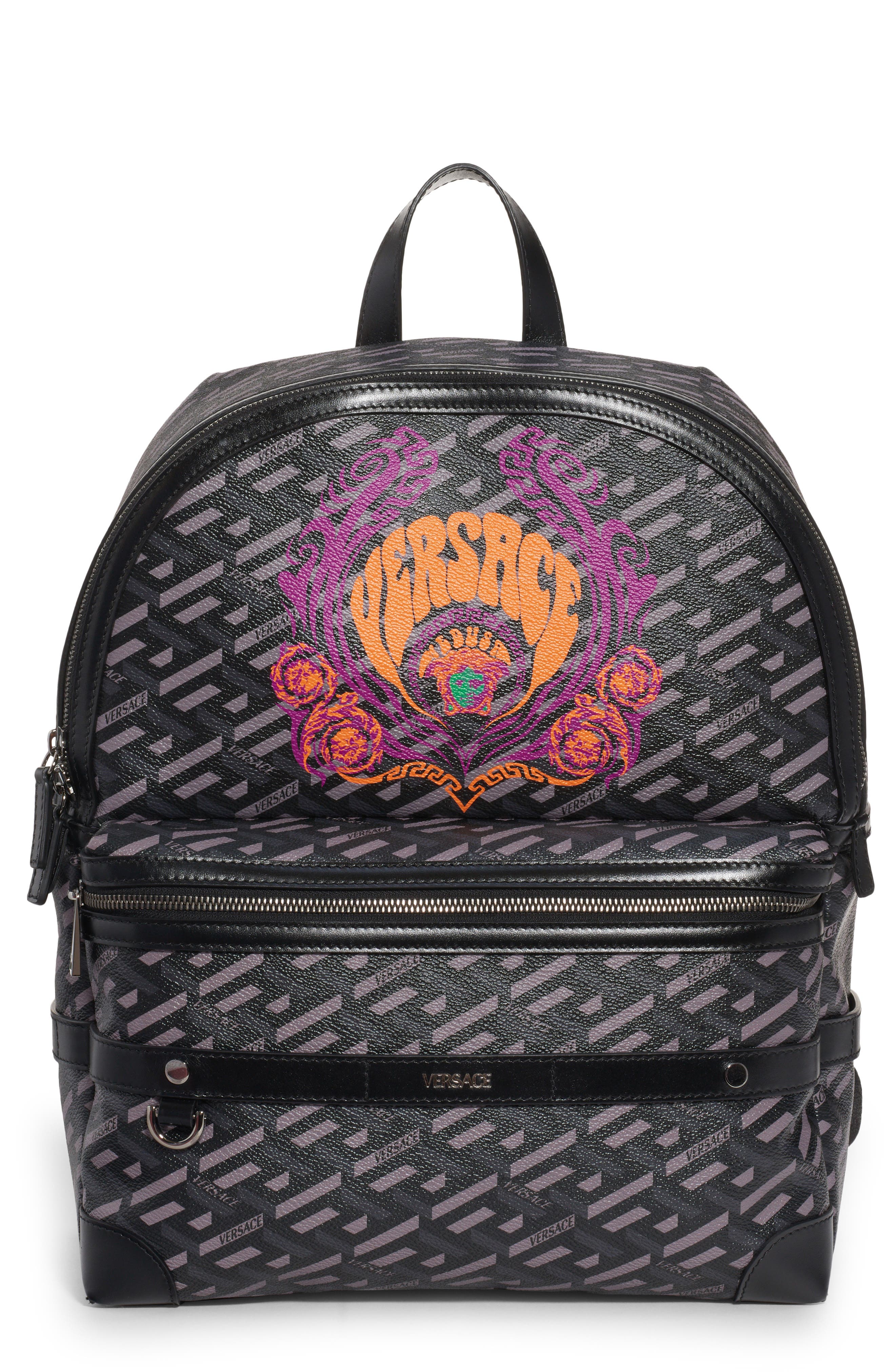 Versace Greca Print Love Medusa Backpack, Main, color, 