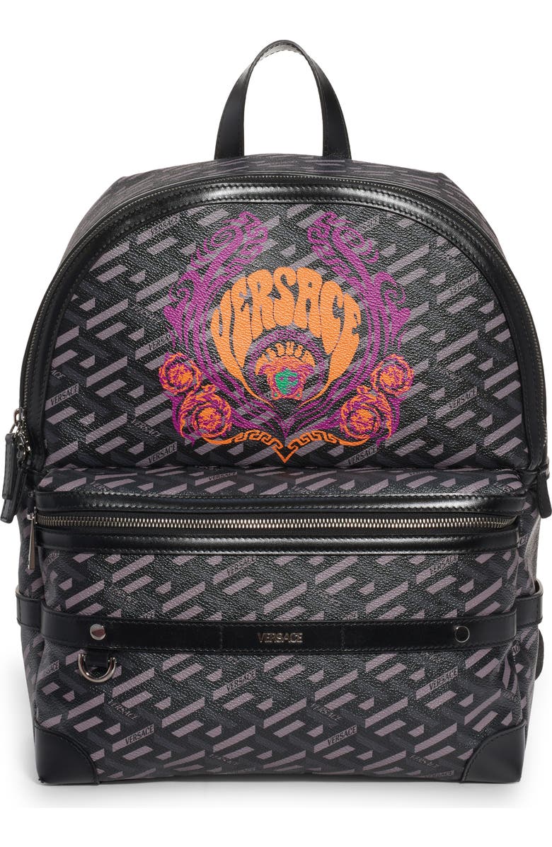 Versace Greca Print Love Medusa Backpack, Main, color,
