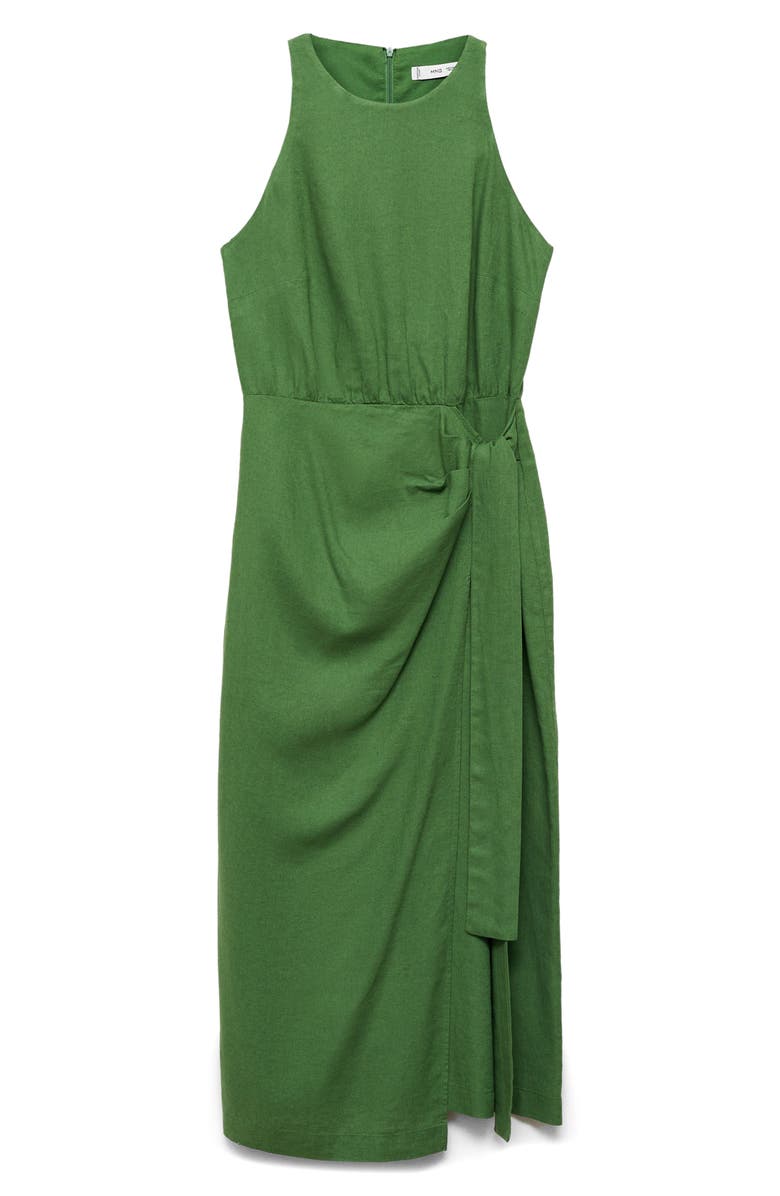 MANGO Bow Waist Linen Blend Midi Dress, Alternate, color,