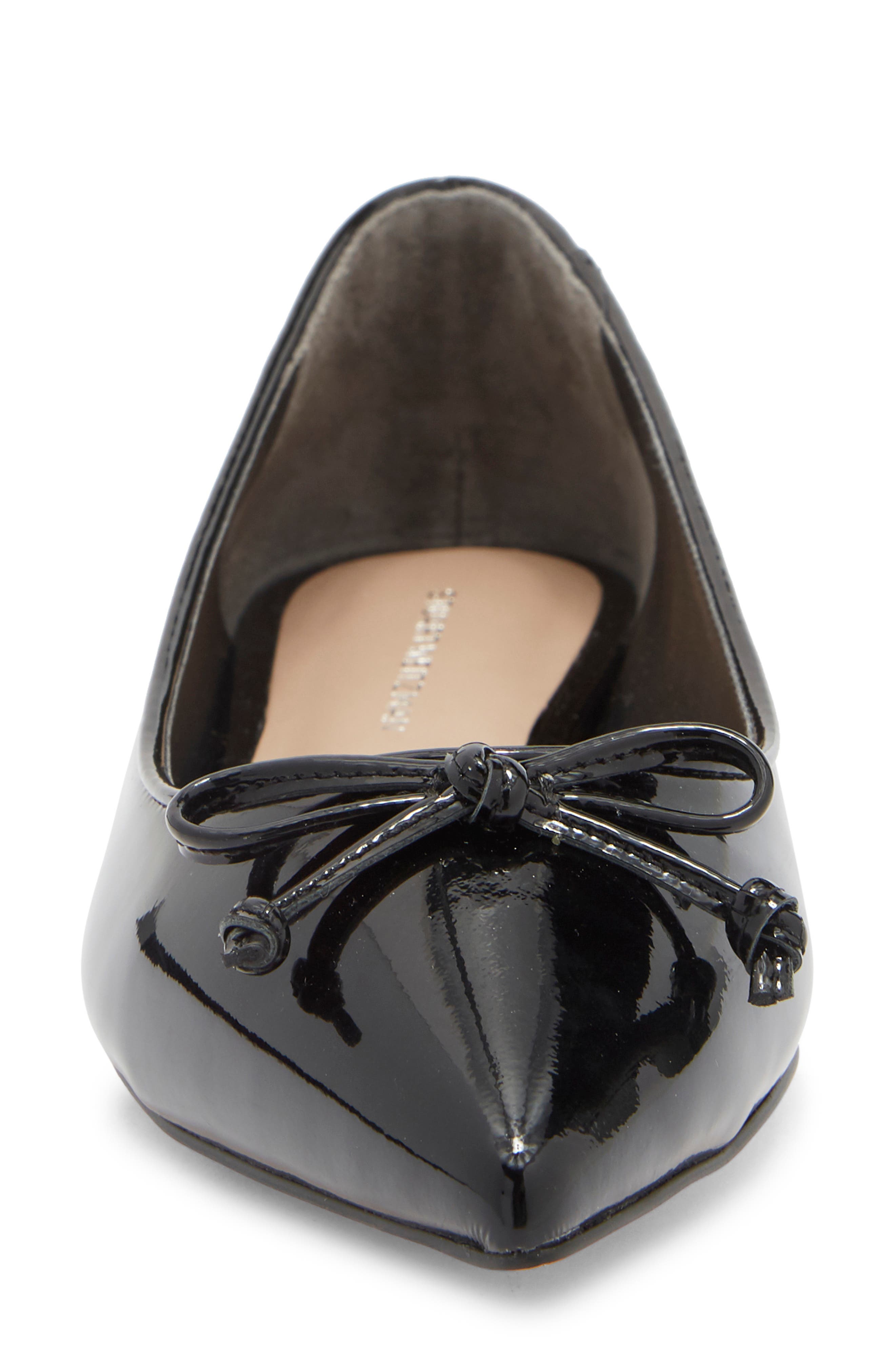 Stuart Weitzman Gabby Pointed Toe Bow Flat, Alternate, color, Black/ Black