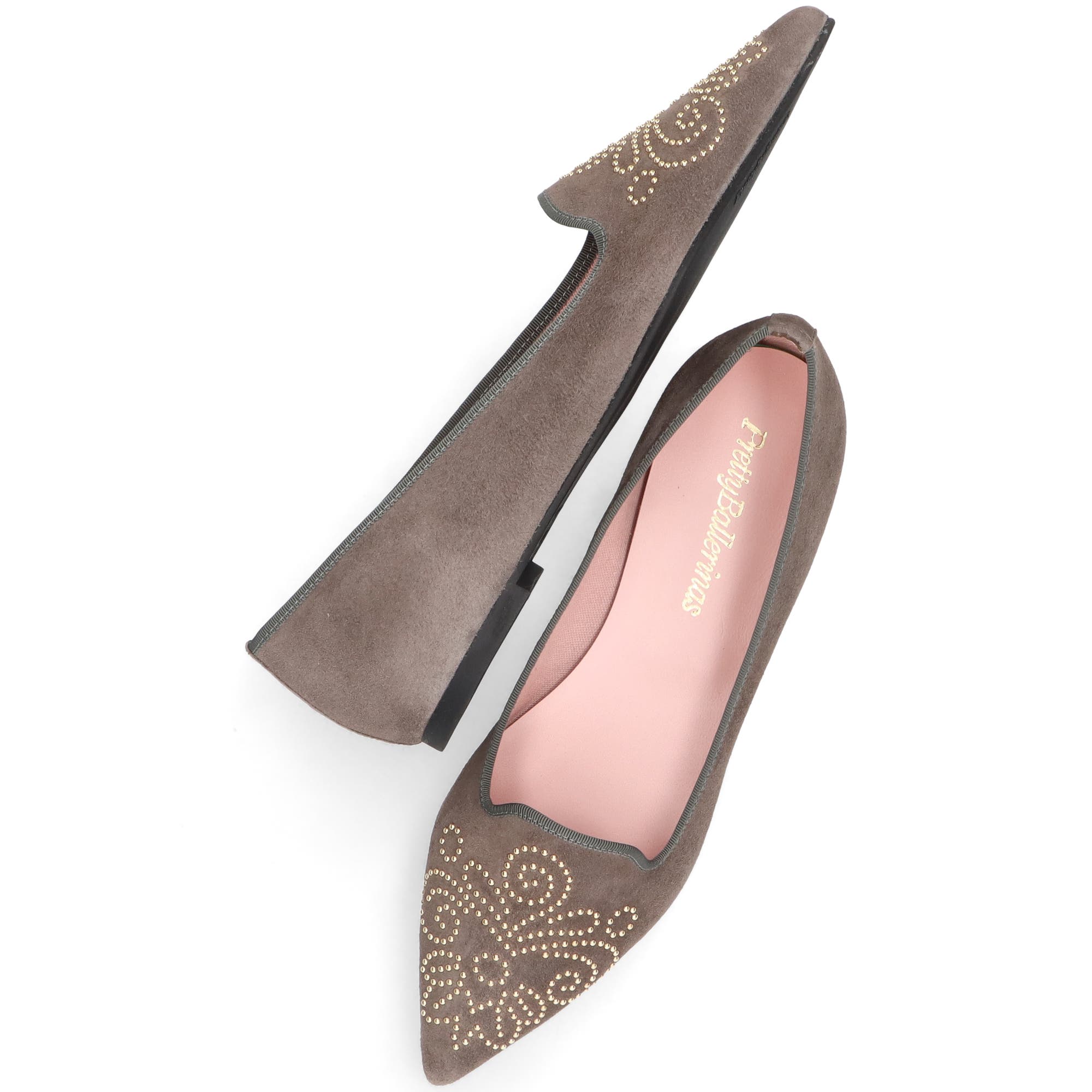Pretty Ballerinas Pointed Toe Studded Loafer, Alternate, color, Grey