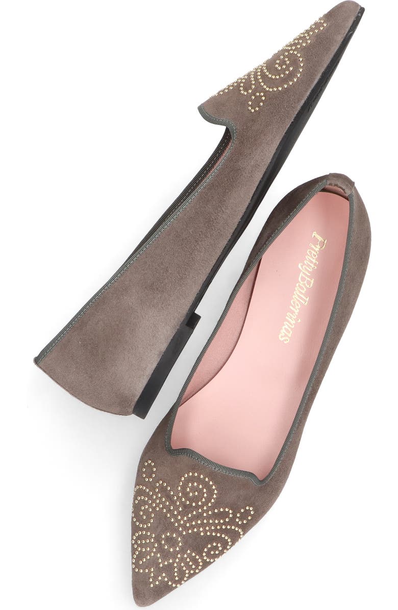 Pretty Ballerinas Pointed Toe Studded Loafer, Alternate, color, Grey
