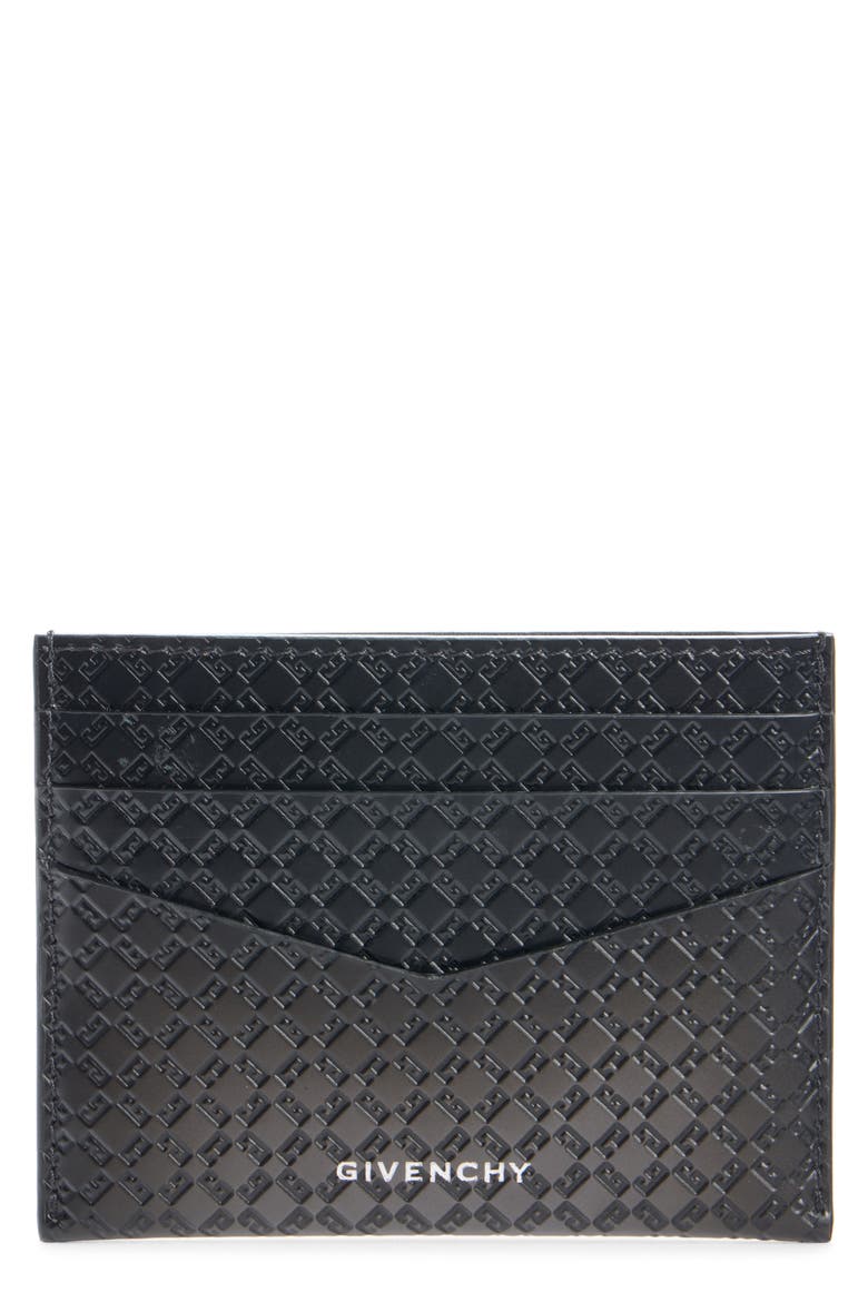4G Logo Embellished Leather Card Holder, Main, color, DARK GREY