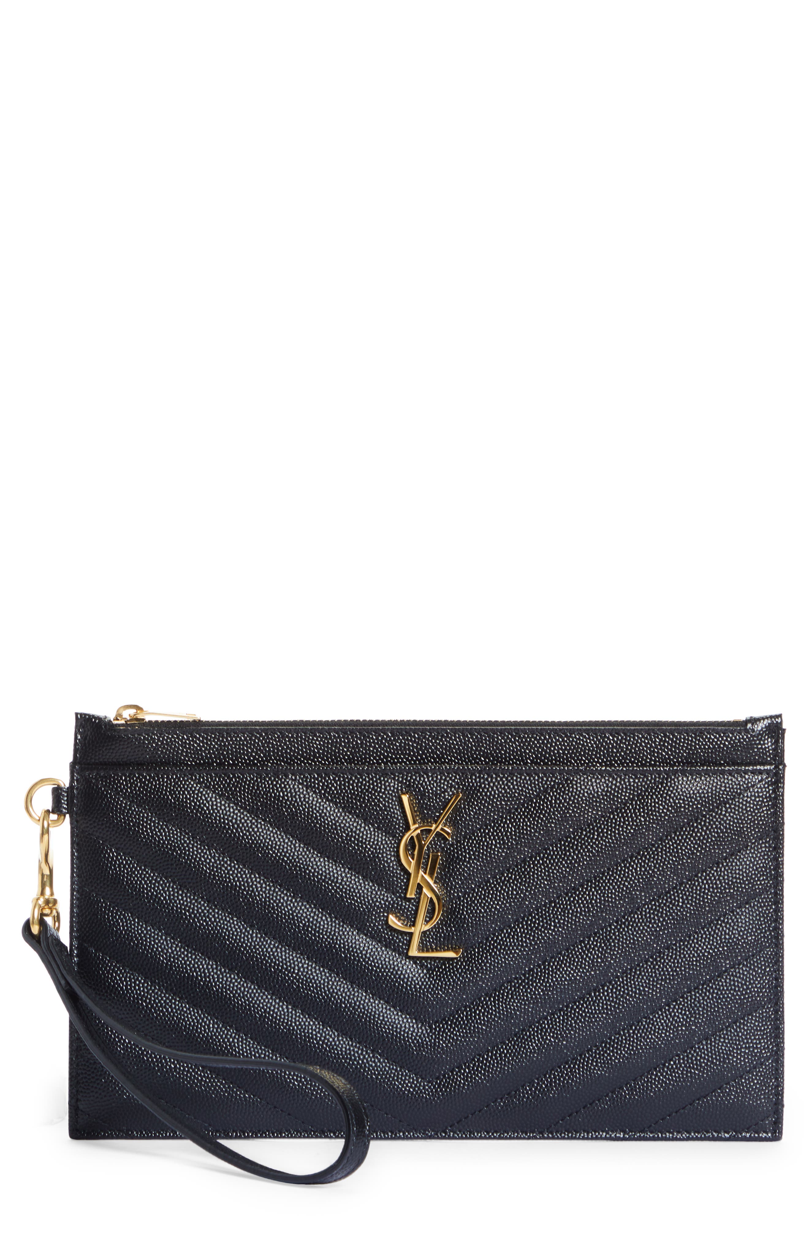Saint Laurent Monogram Matelassé Leather Pouch, Main, color, 