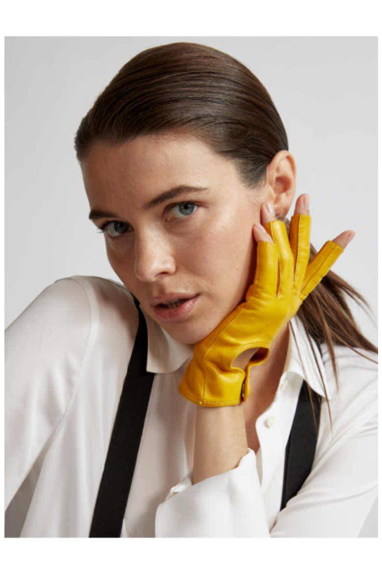 Three Quarter Fingerless Driving Gloves, Alternate, color, Taxi Yellow